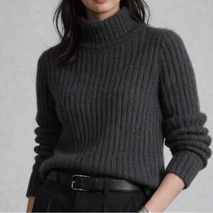 LAUREN RL Chunky Ribbed Gray Wool Turtleneck Sweater VTG - Hong Kong - Medium